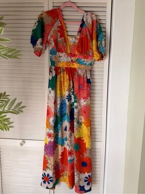 Pink Diamond Multicolor Floral V-Neck Maxi Dress
